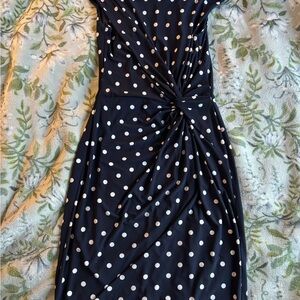 Vintage Ralph Lauren Navy Polka Dot Midi Dress
